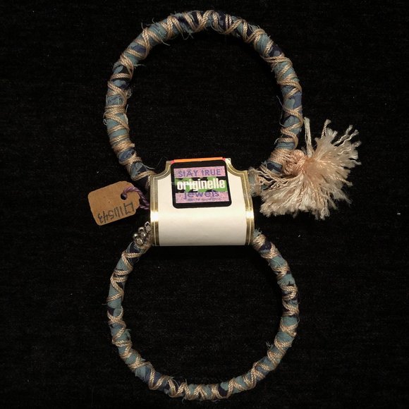 Handmade! 2 STACKING BANGLES: denim/thread wrapped - Picture 4 of 5